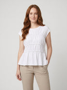 Dashi Womens Top | Lightweight Peplum, Ruched Waist, Cap Sleeve 6