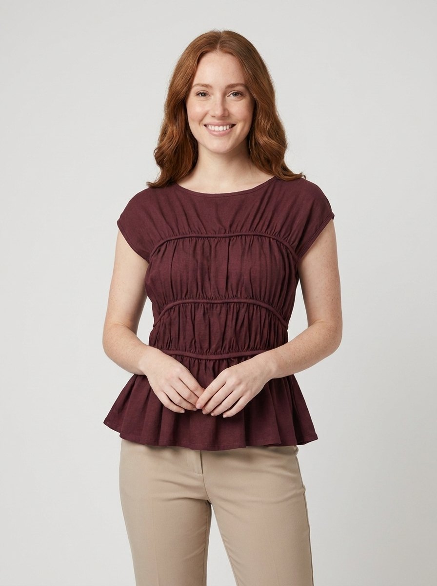 Dashi Womens Top | Lightweight Peplum, Ruched Waist, Cap Sleeve 7