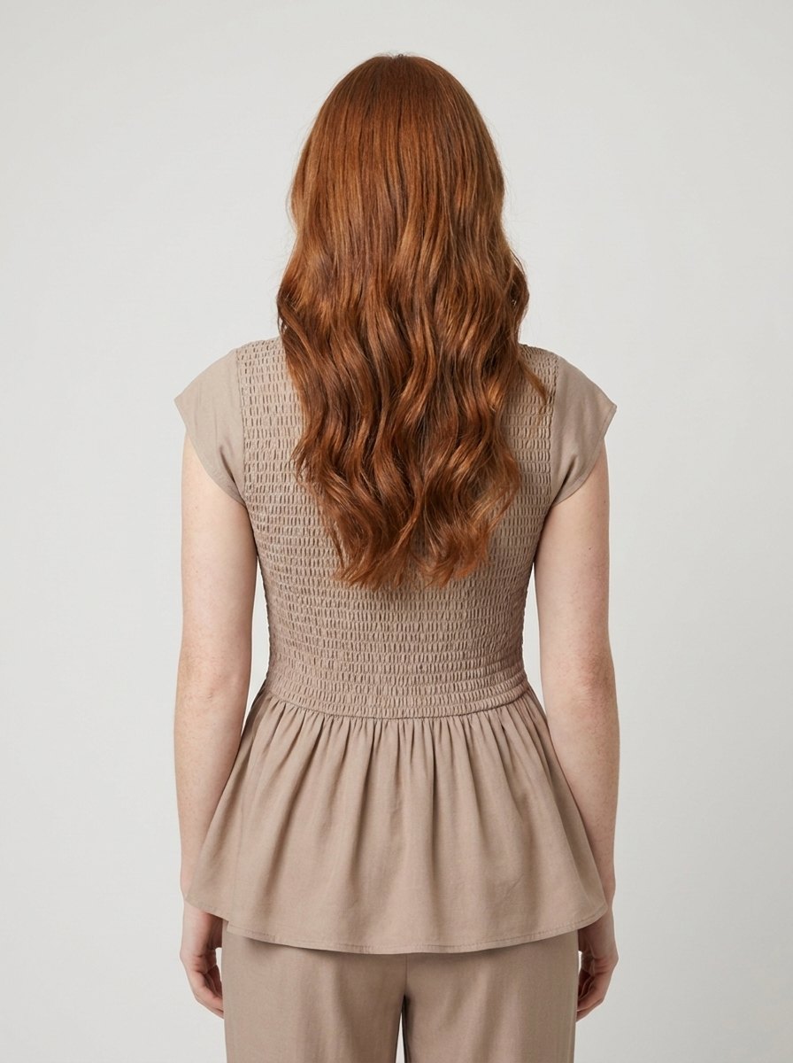 Dashi Womens Top | Lightweight Peplum, Ruched Waist, Cap Sleeve 8