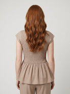 Dashi Womens Top | Lightweight Peplum, Ruched Waist, Cap Sleeve 8