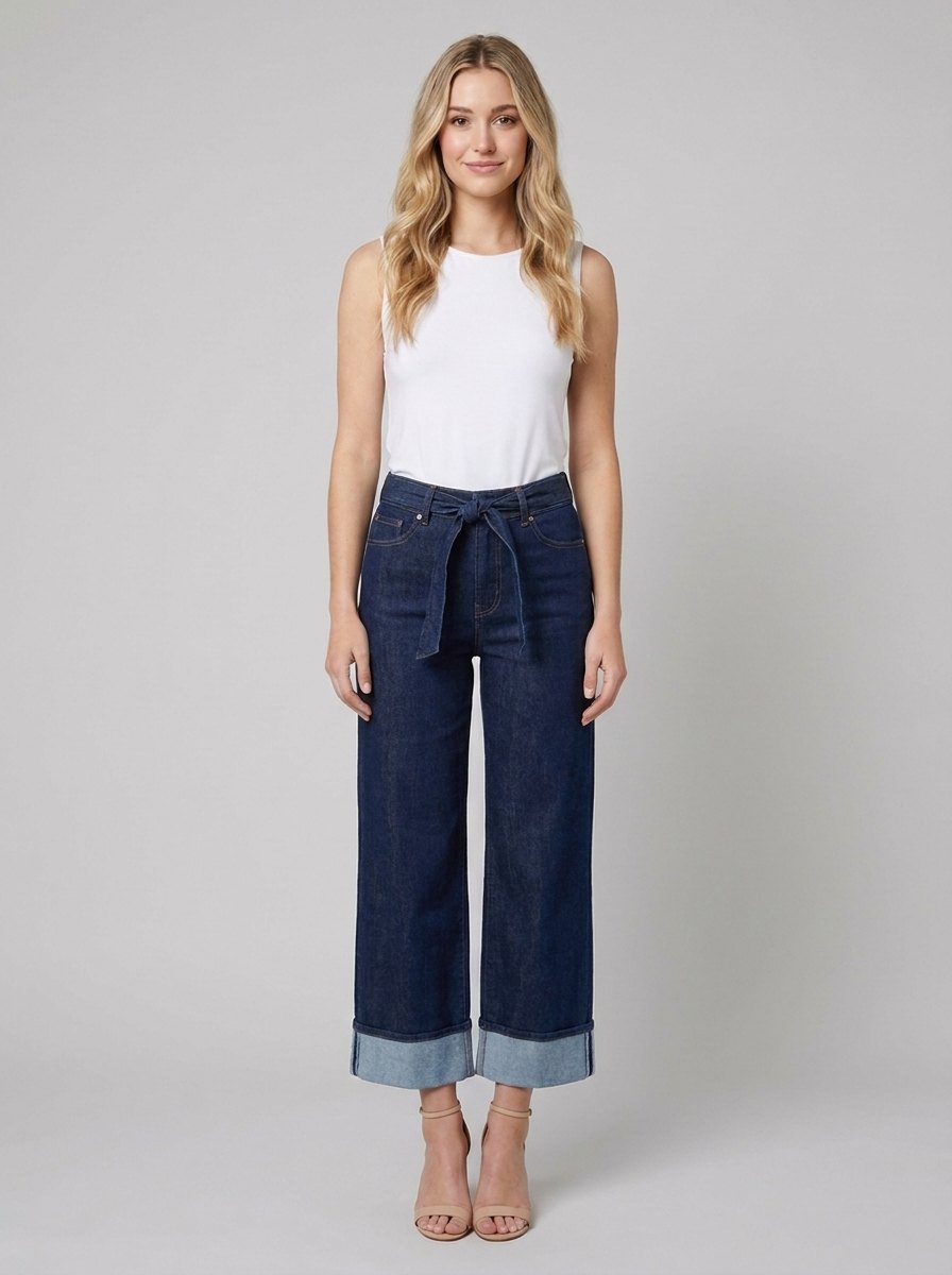 Daxon High-Waisted Jeans | Stretchy, 7/8 Length with Matching Belt 0