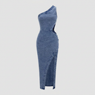 Dazzle Midi Dress | One Shoulder, Asymmetrical Cut-Out, Denim 2