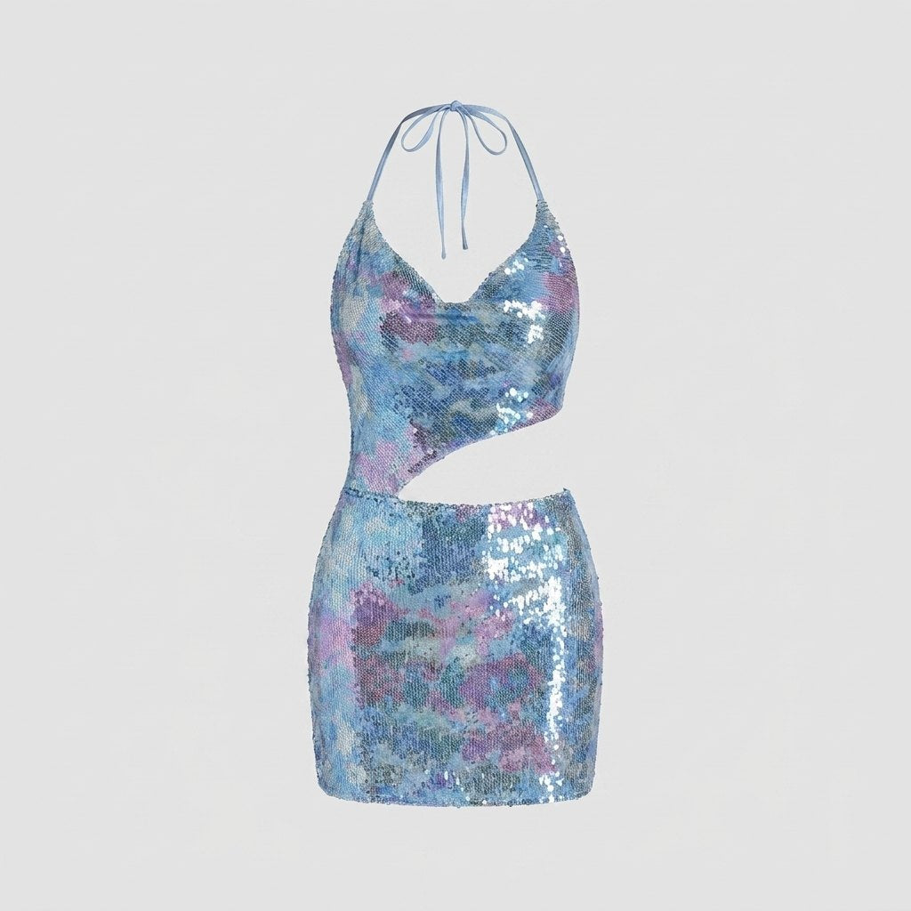 Diora Cocktail Dress | Sequin Mesh, Bodycon Fit, Halter Neck 4