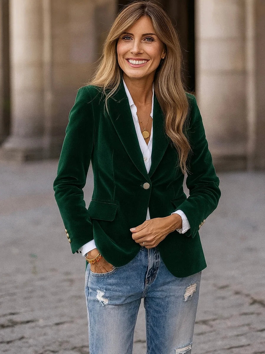 Elara Velvet Blazer | Emerald Green, Tailored Fit 0