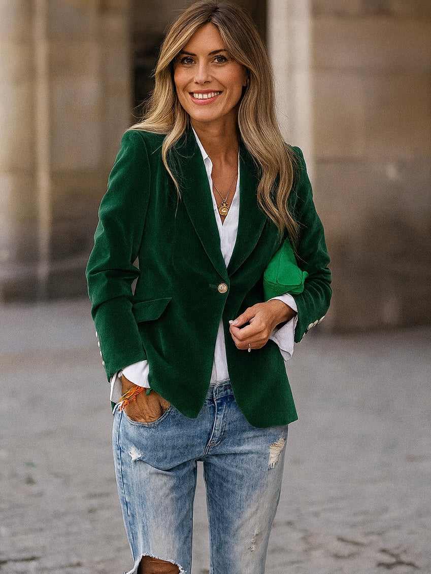 Elara Velvet Blazer | Emerald Green, Tailored Fit 1