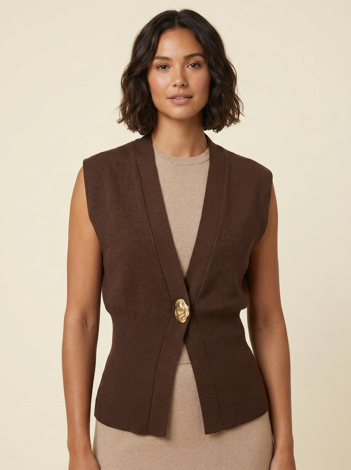 Elara Women's Top | Sleeveless Knit Gilet, Durable Polyester 0