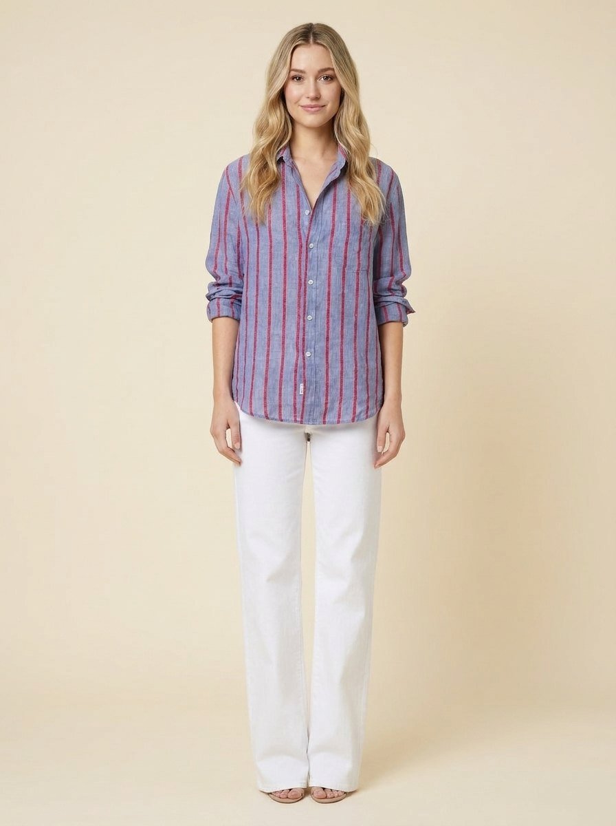 Eli Women's Top | Italian Linen, Relaxed Fit, Textured Stripe 0