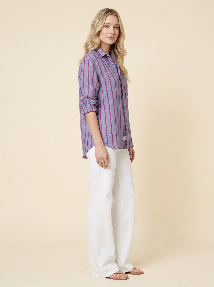 Eli Women's Top | Italian Linen, Relaxed Fit, Textured Stripe 1