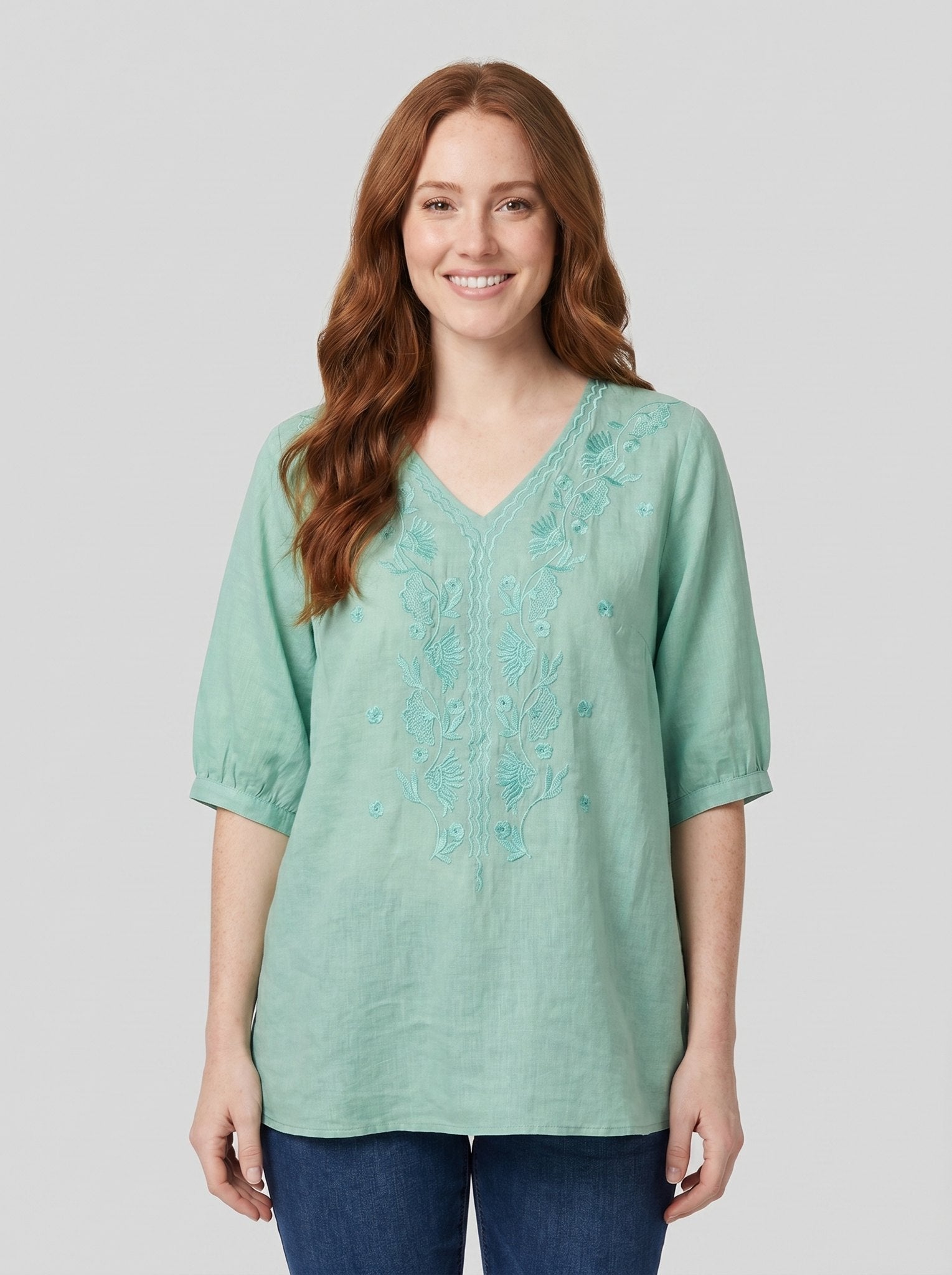 Eloria Womens Blouse | Lightweight Cotton-Linen, Embroidered Floral Design 0