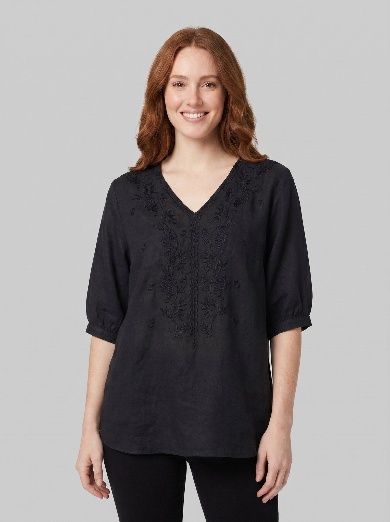 Eloria Womens Blouse | Lightweight Cotton-Linen, Embroidered Floral Design 2
