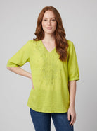 Eloria Womens Blouse | Lightweight Cotton-Linen, Embroidered Floral Design 3