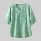 Eloria Womens Blouse | Lightweight Cotton-Linen, Embroidered Floral Design 5