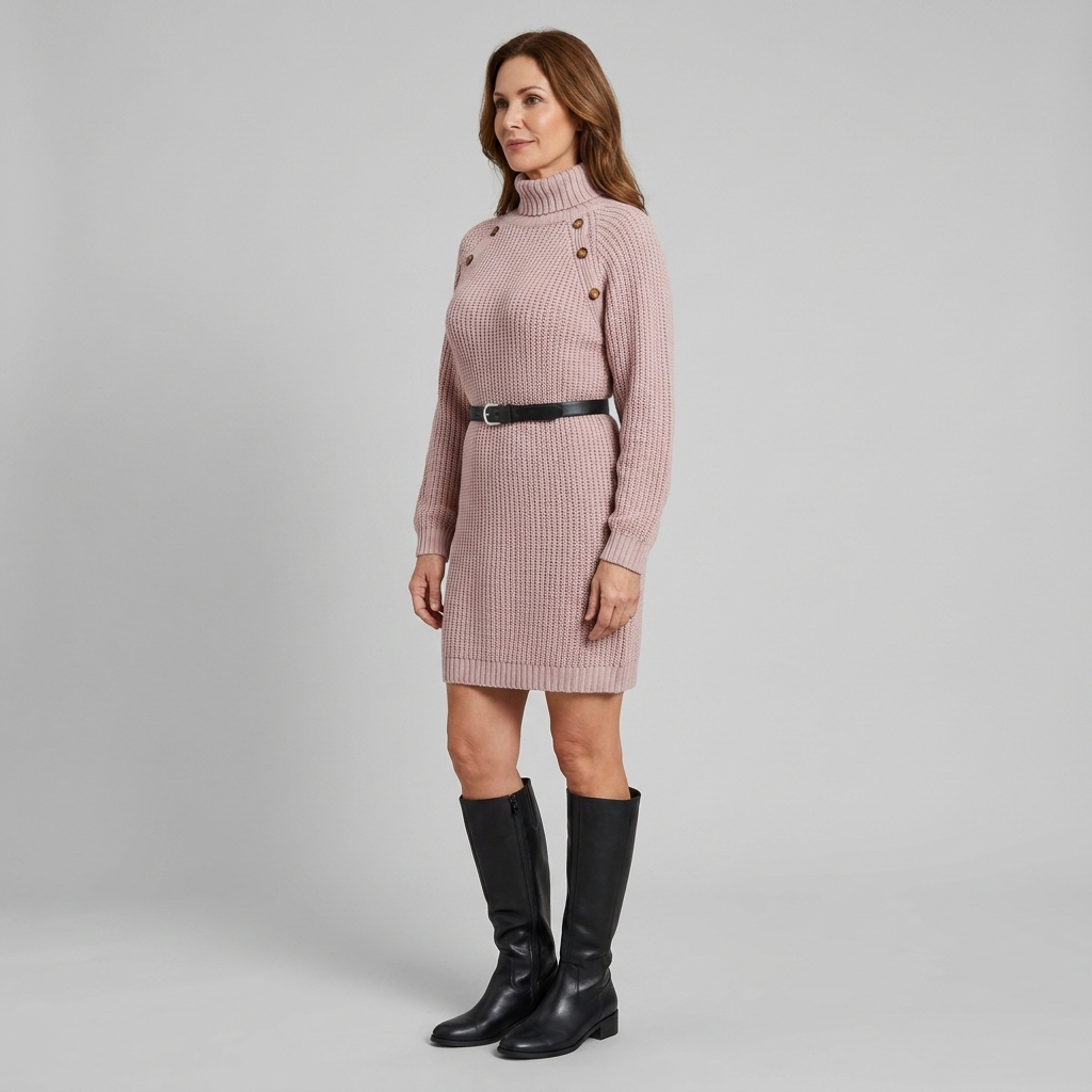Elysia Knit Dress | Turtle Neck, A-Line Silhouette, 100% Acrylic 2