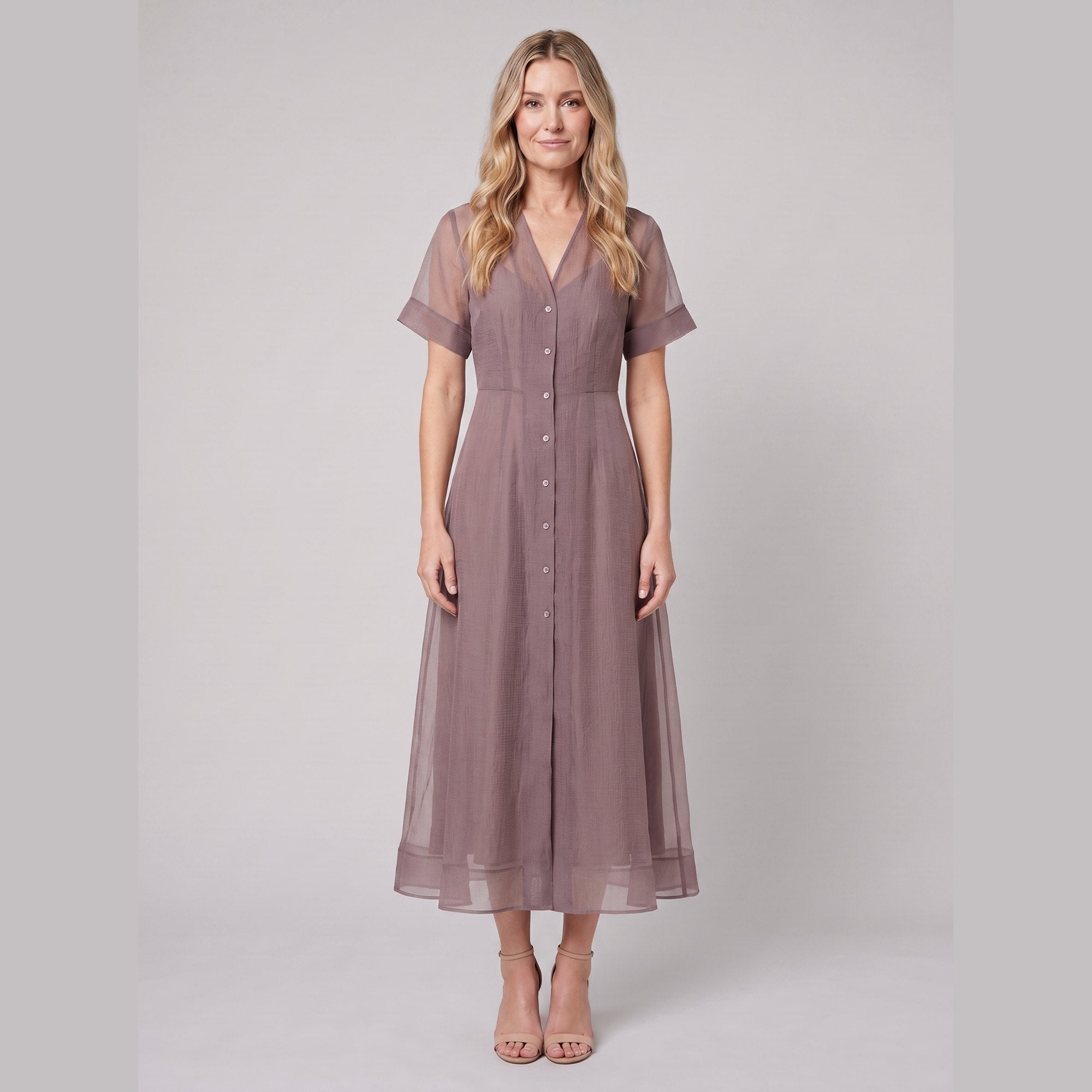 Elysia Midi Dress | Organza A-Line, Button Closure, Wedding Guest & Cocktail Suitable 0