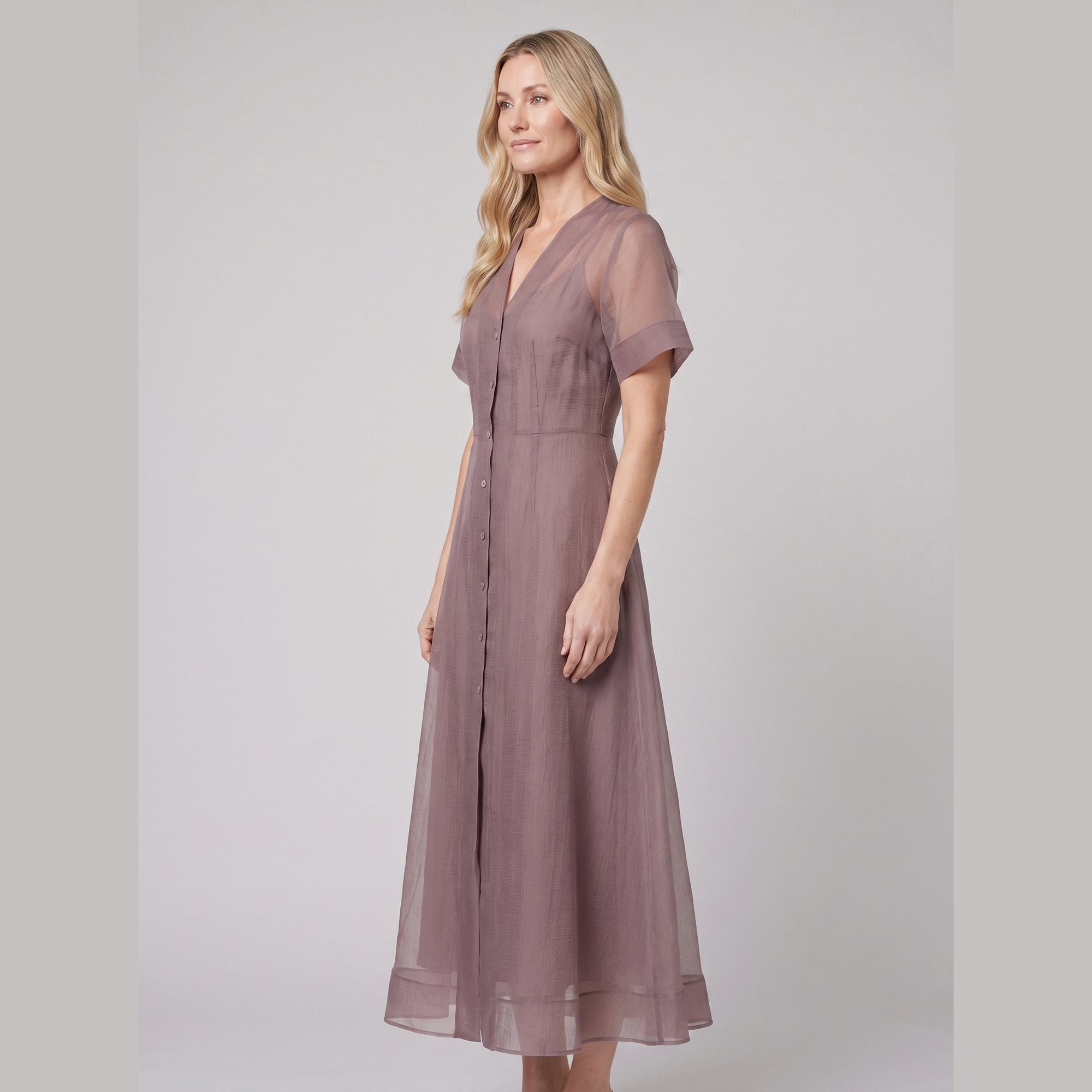 Elysia Midi Dress | Organza A-Line, Button Closure, Wedding Guest & Cocktail Suitable 2