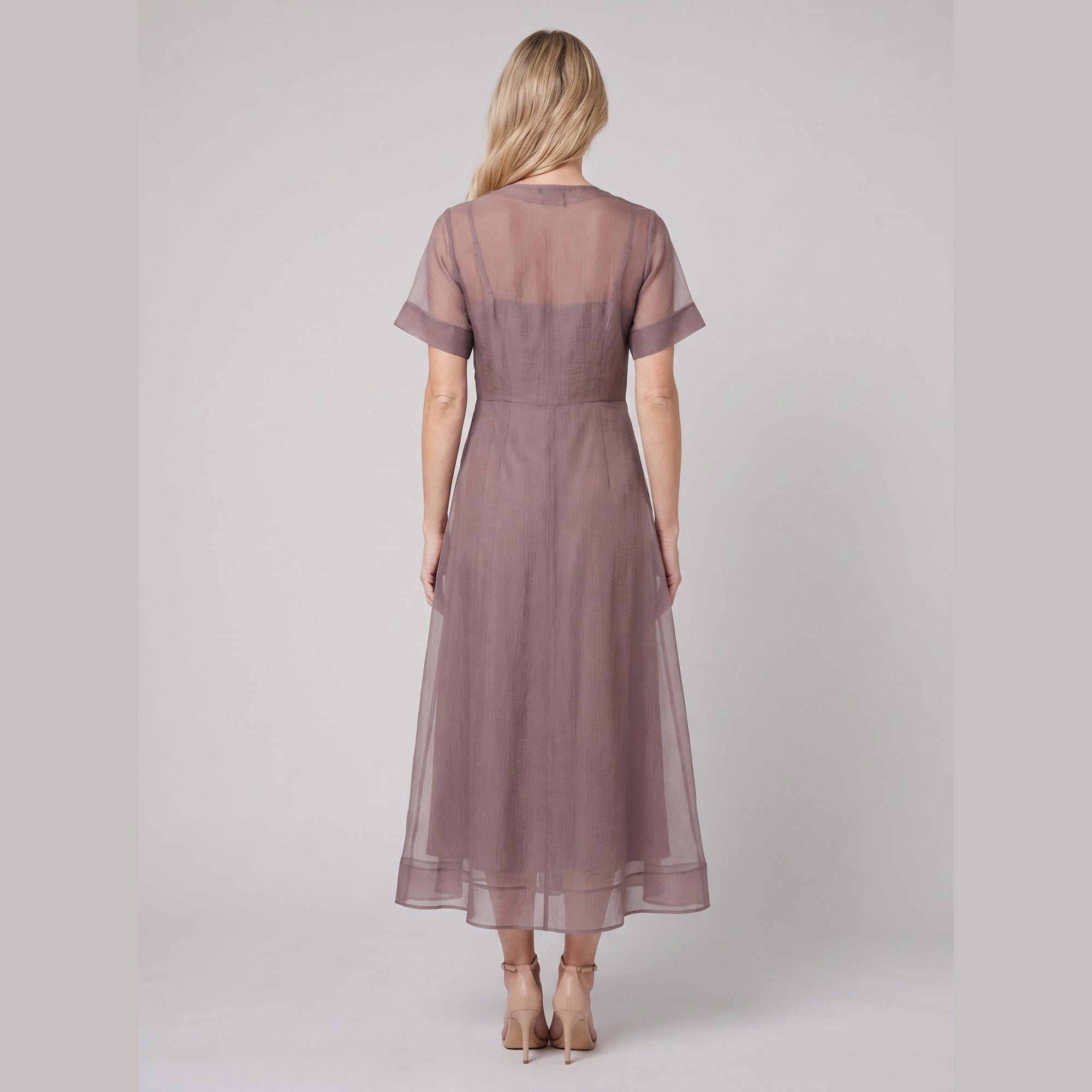 Elysia Midi Dress | Organza A-Line, Button Closure, Wedding Guest & Cocktail Suitable 3