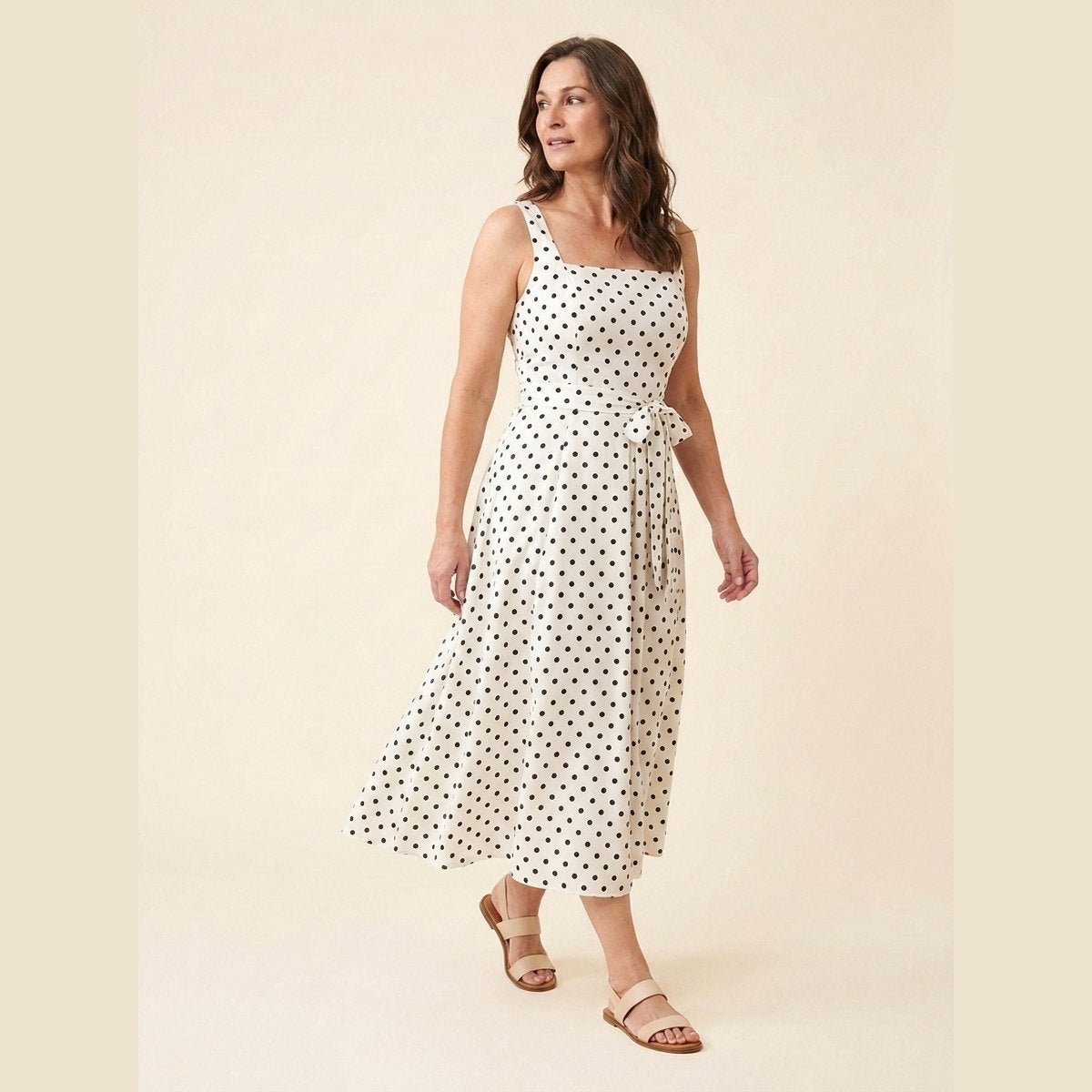 Elysia Midi Dress | Polka Dot Print, Tie-Up Waist, Regular Fit 2