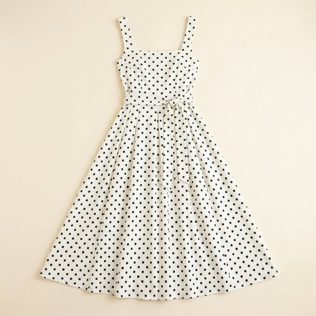 Elysia Midi Dress | Polka Dot Print, Tie-Up Waist, Regular Fit 4