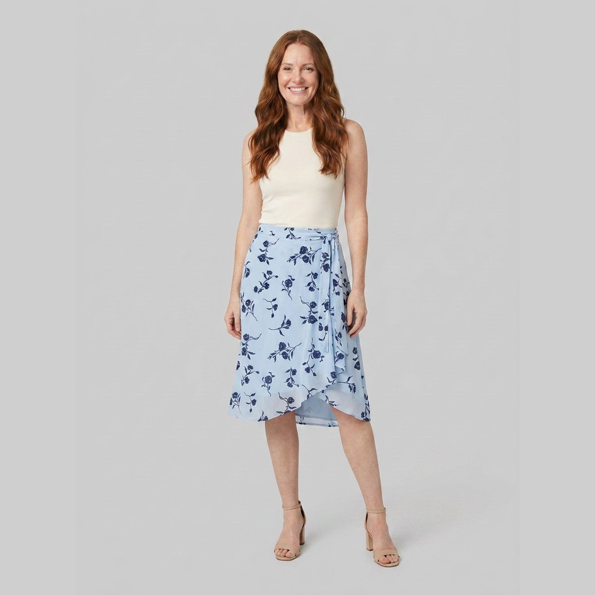 Elysia Midi Skirt | Blue Floral Wrap-Style, Flowy Fit 0