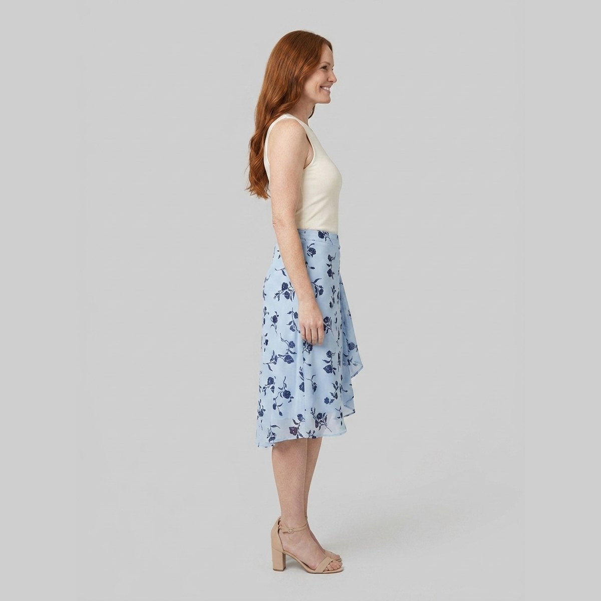 Elysia Midi Skirt | Blue Floral Wrap-Style, Flowy Fit 2