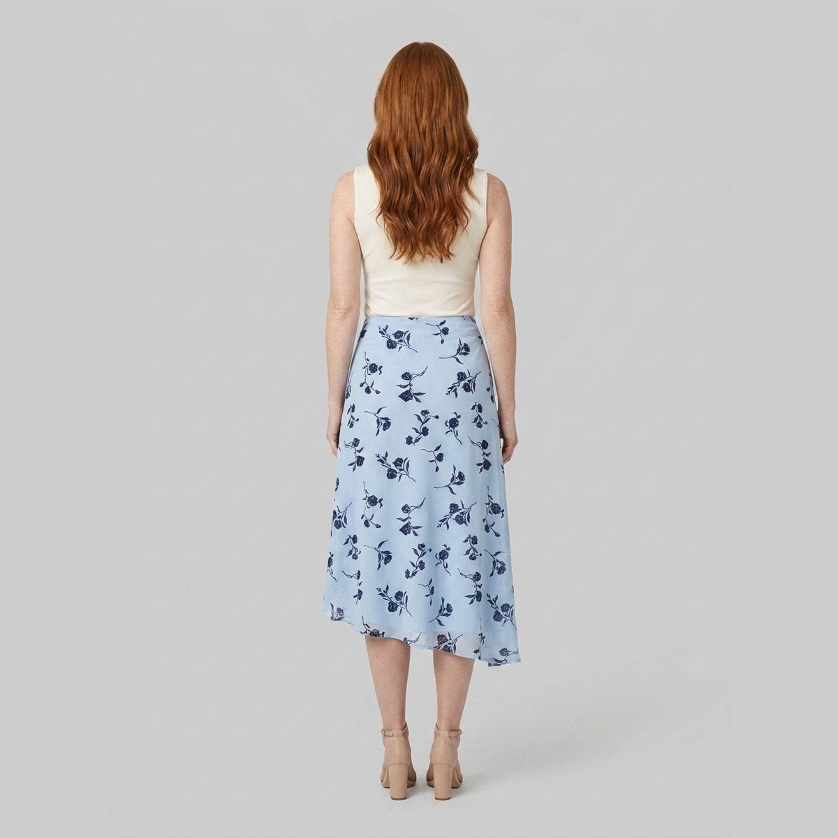 Elysia Midi Skirt | Blue Floral Wrap-Style, Flowy Fit 3