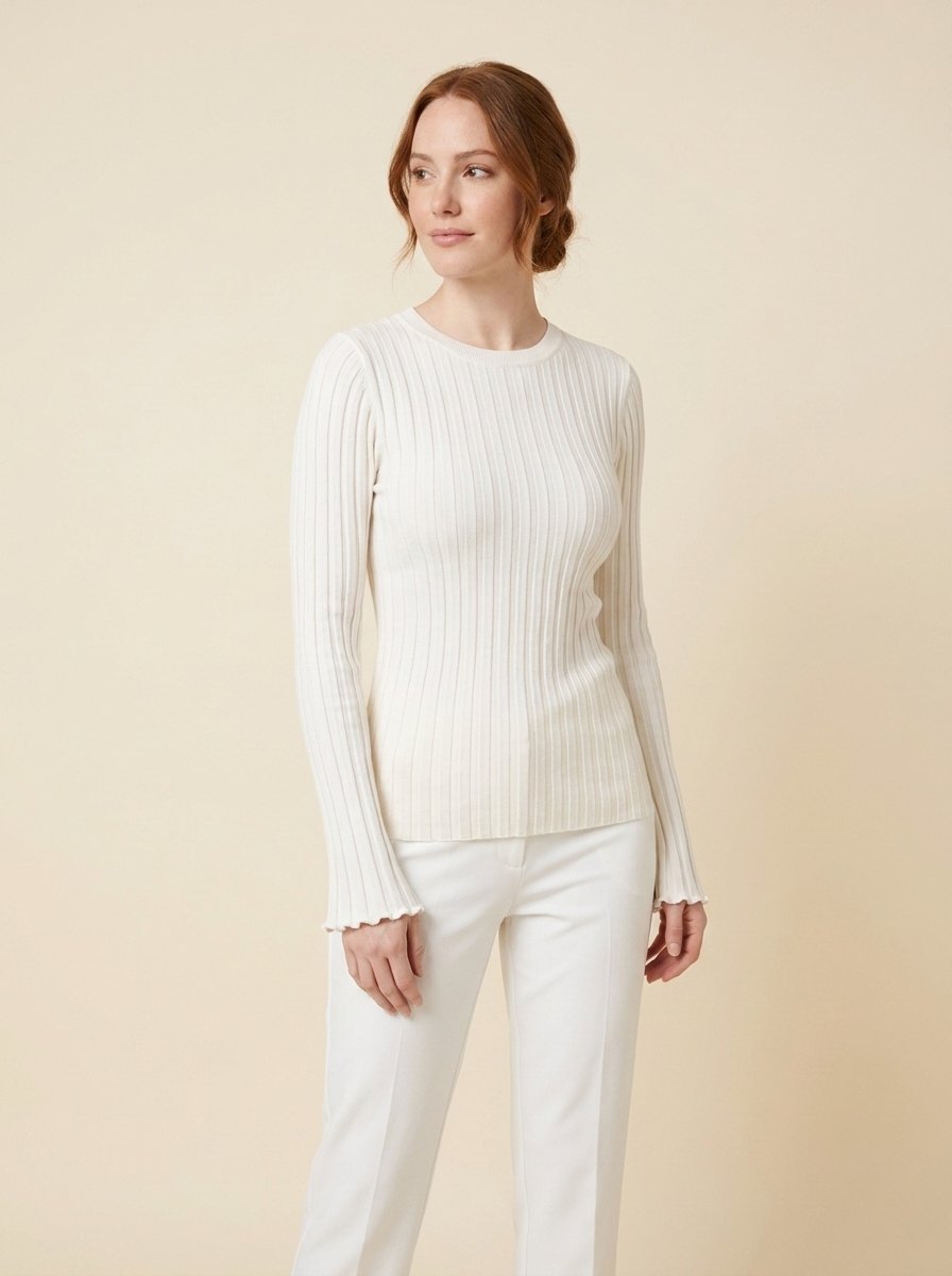 Elysia Ruffle Knit Shirt | Long Sleeve, Slim Fit 0