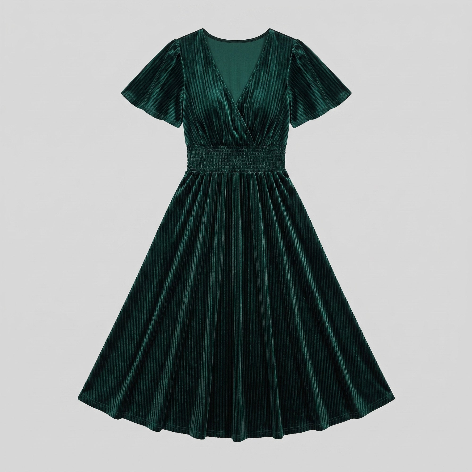 Emeraude ribbed velvet midi dress with shirred waist 7