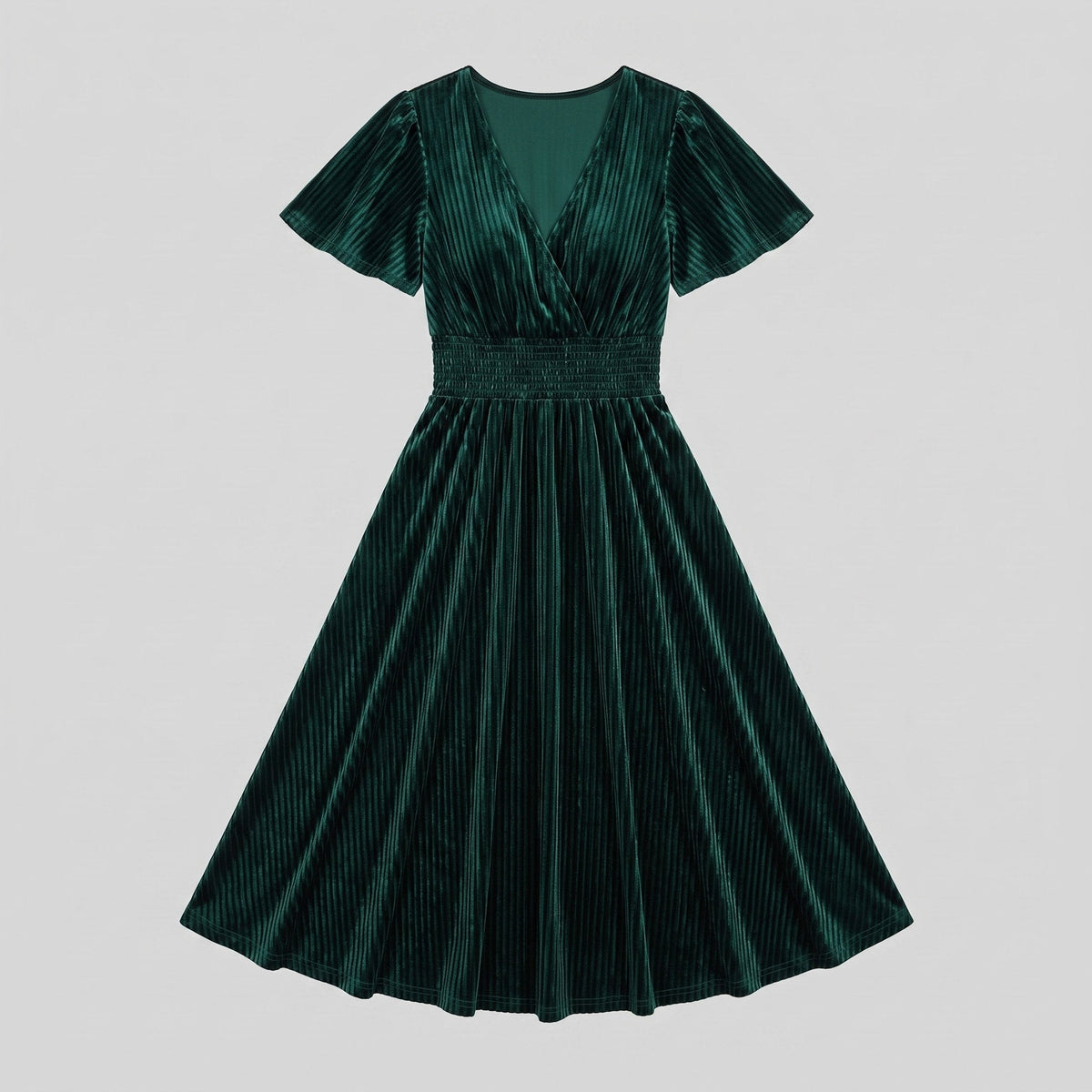 Emeraude ribbed velvet midi dress with shirred waist 7