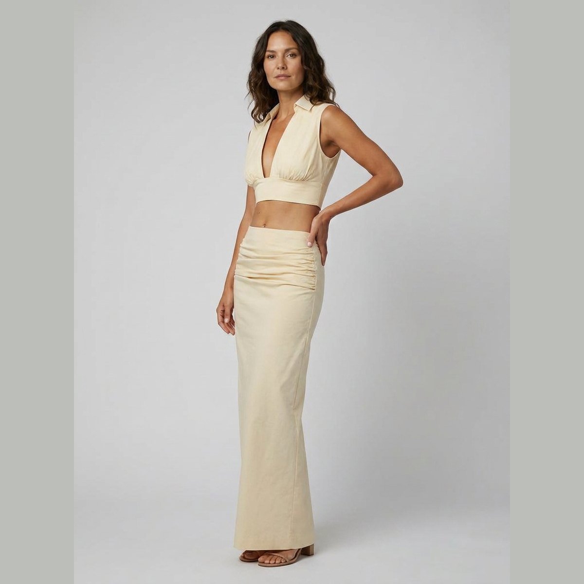 Elysia Women's Co Ord Set | Ruffled Two Piece Maxi Skirt and Crop Top 1