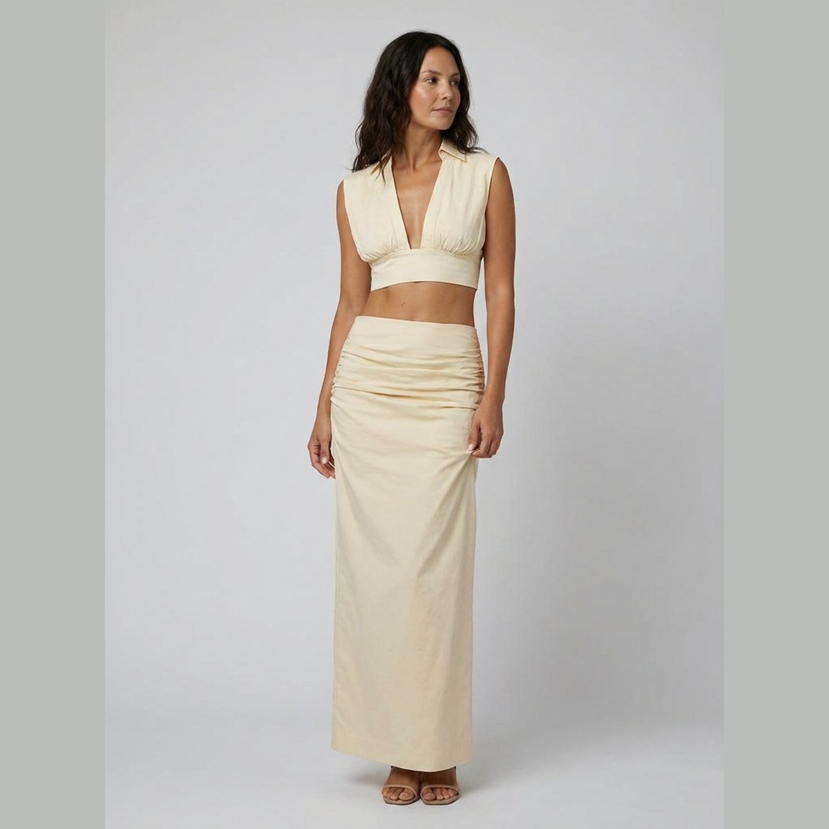 Elysia Women's Co Ord Set | Ruffled Two Piece Maxi Skirt and Crop Top 2