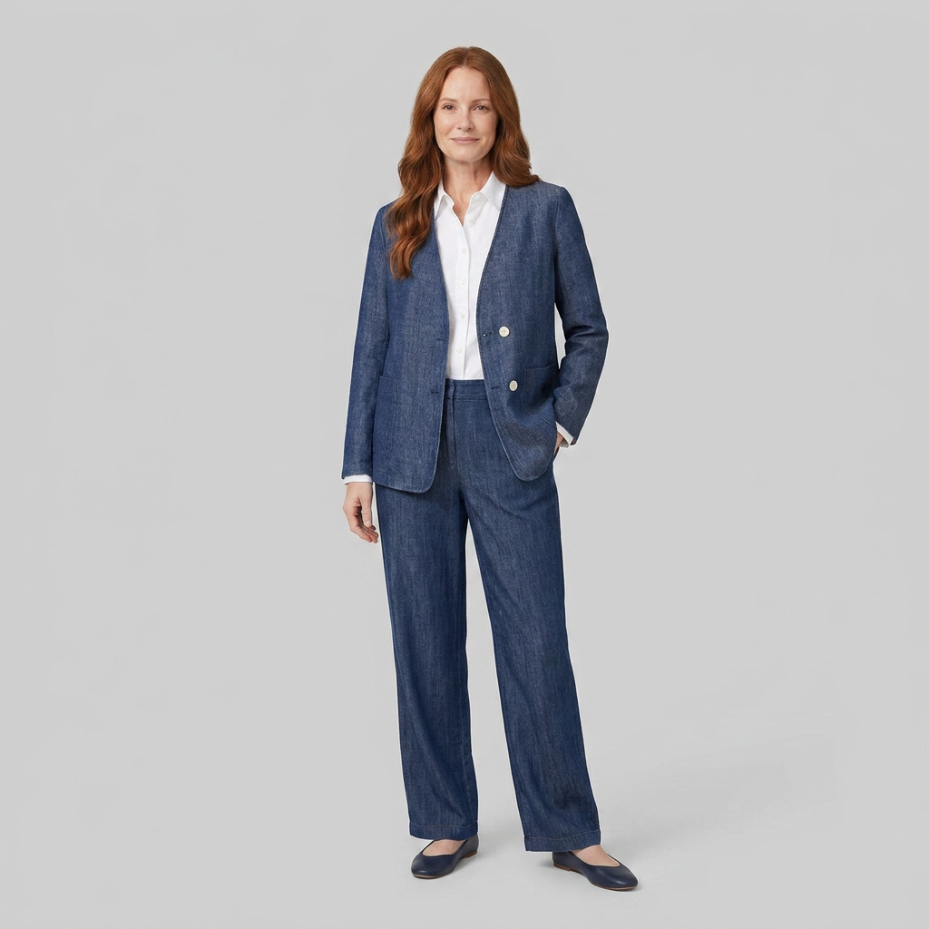 Elysian Reversible Jacket | Tencel Linen, Denim Texture 1