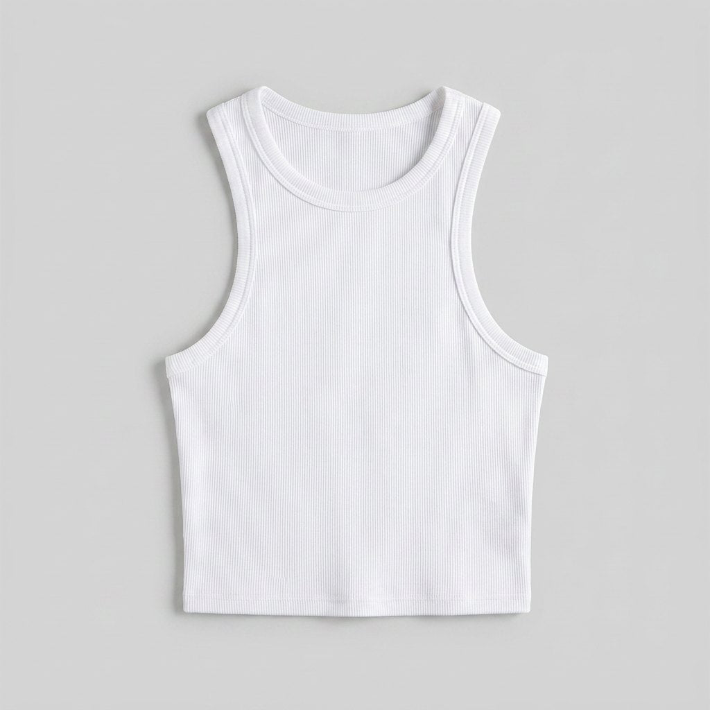 Elysian White Crop Tank Top | Ribbed Cotton, Medium Stretch 3