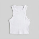 Elysian White Crop Tank Top | Ribbed Cotton, Medium Stretch 3