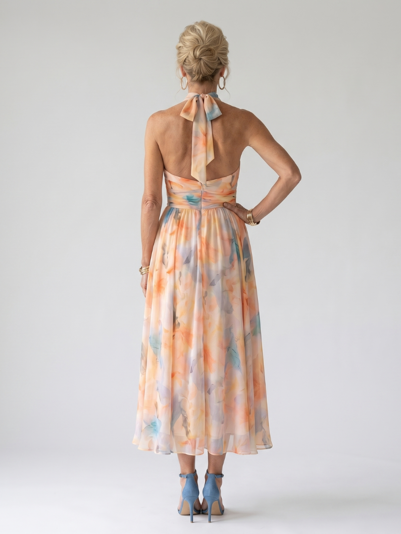 Elysian Womens Dress | Lightweight Midi Halter for Summer Wedding Guests 2