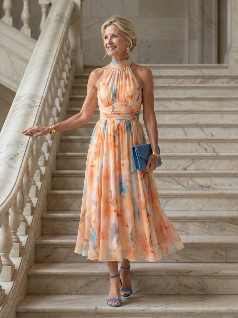 Elysian Womens Dress | Lightweight Midi Halter for Summer Wedding Guests 3
