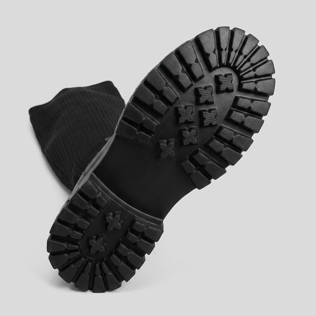 Evelyn Knee High Boots | Vegan Leather, Ribbed Design, Black 3