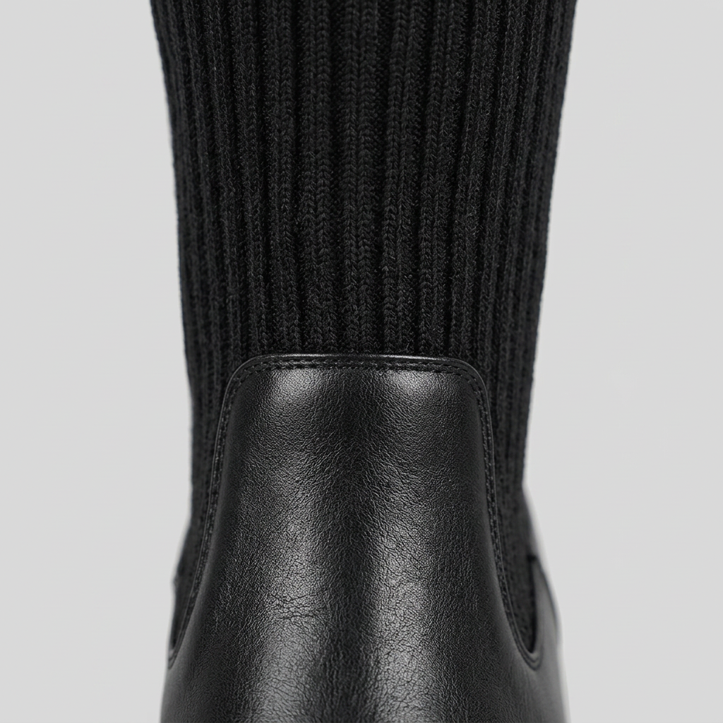 Evelyn Knee High Boots | Vegan Leather, Ribbed Design, Black 4