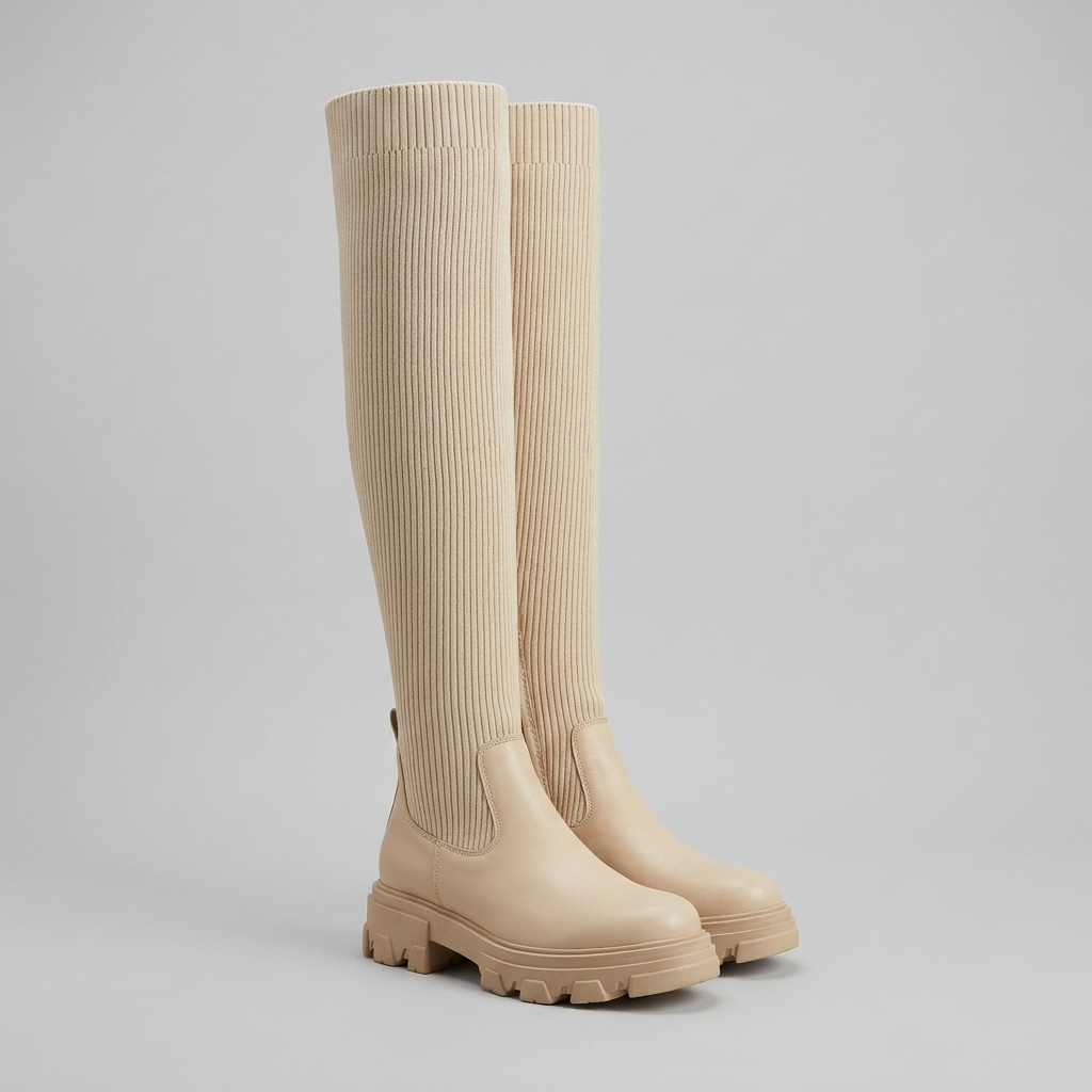 Evelyn Knee High Boots | Vegan Leather, Ribbed Design, Black 6