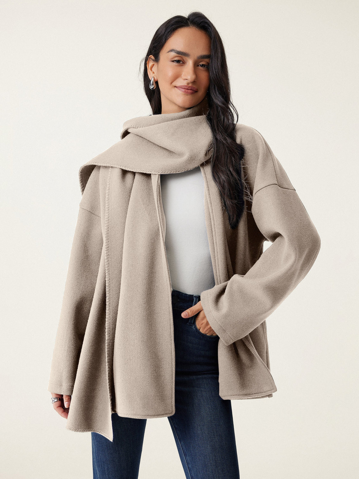 Fable Women's Coat | Oversized Scarf, Draped Collar, Relaxed Fit 1