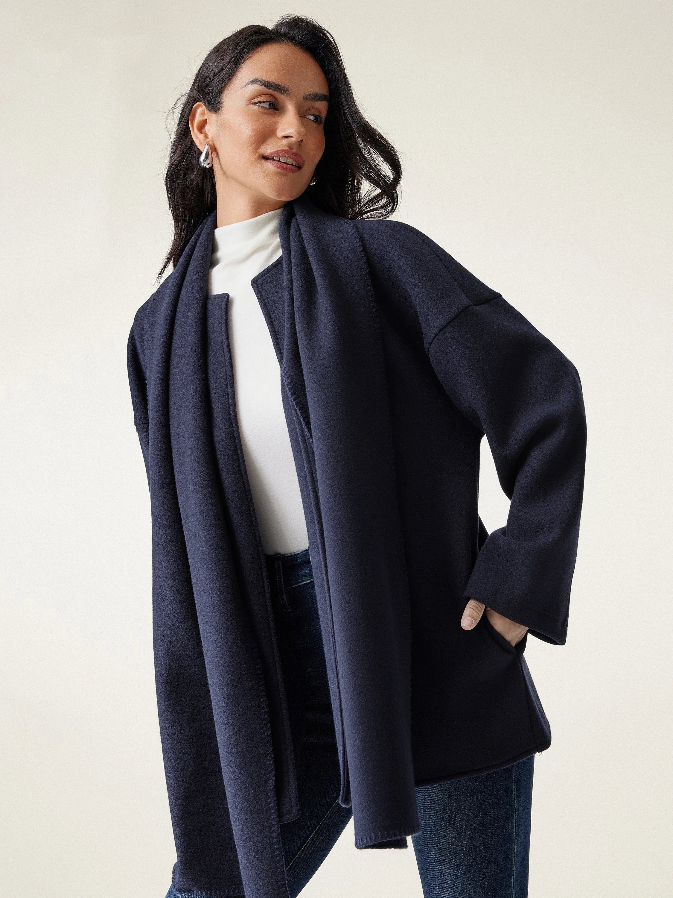 Fable Women's Coat | Oversized Scarf, Draped Collar, Relaxed Fit 11