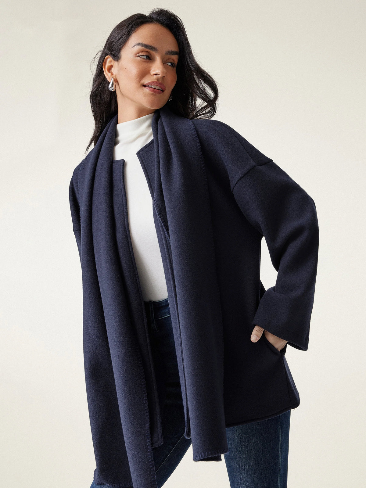 Fable Women's Coat | Oversized Scarf, Draped Collar, Relaxed Fit 11