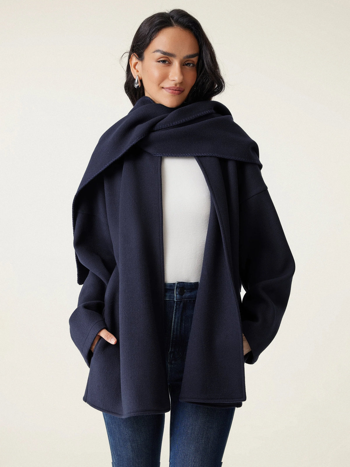 Fable Women's Coat | Oversized Scarf, Draped Collar, Relaxed Fit 7