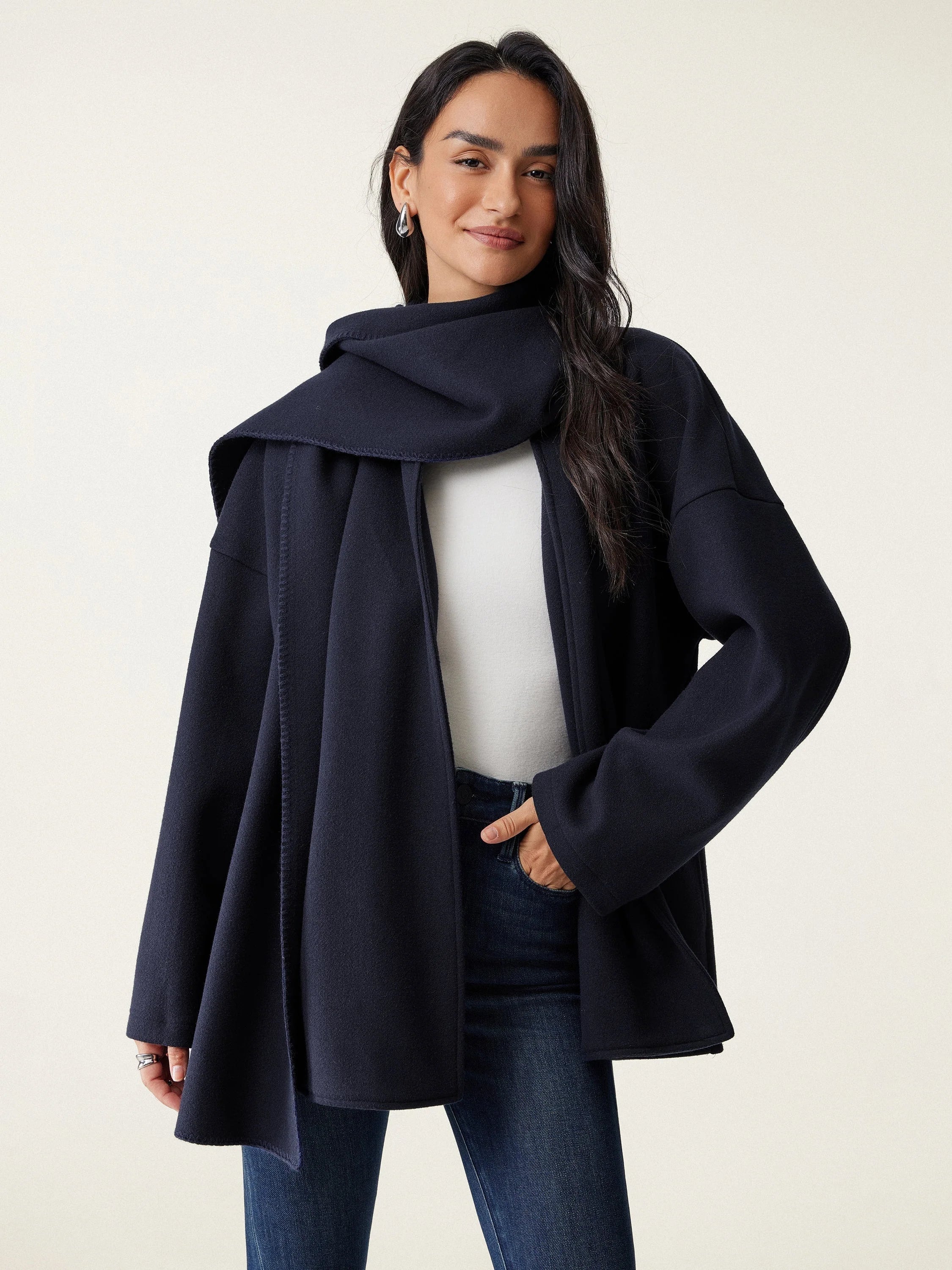 Fable Women's Coat | Oversized Scarf, Draped Collar, Relaxed Fit 9