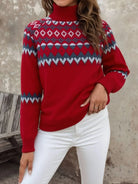 Fair Isle Turtleneck Knit Sweater — Long Sleeve Women's Cozy Fit 6