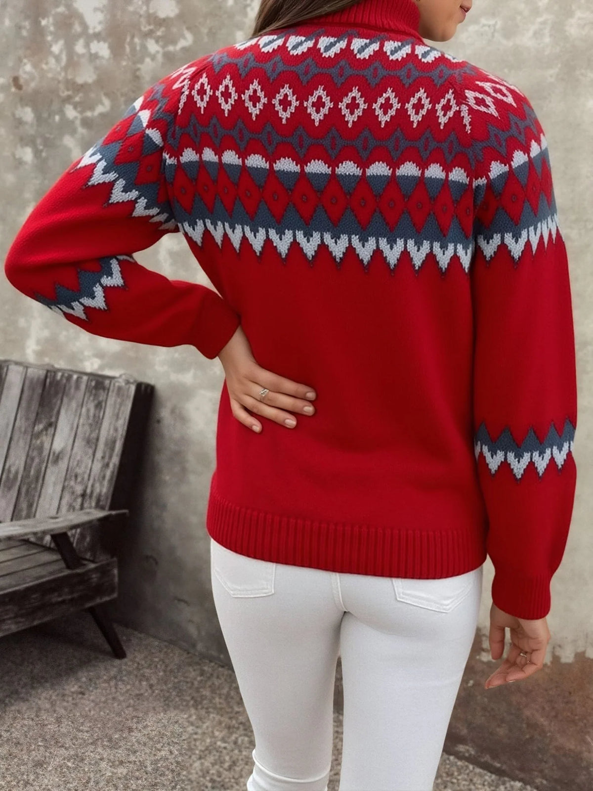 Fair Isle Turtleneck Knit Sweater — Long Sleeve Women's Cozy Fit 7