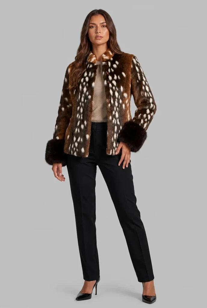 Faux Fur Jacket with Contrast Cuffs 0