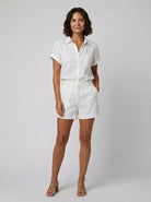 Felicity Women's Set | Breathable Linen Button-Front Shirt & High-Waist Shorts 0