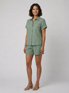 Felicity Women's Set | Breathable Linen Button-Front Shirt & High-Waist Shorts 3