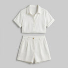 Felicity Women's Set | Breathable Linen Button-Front Shirt & High-Waist Shorts 7