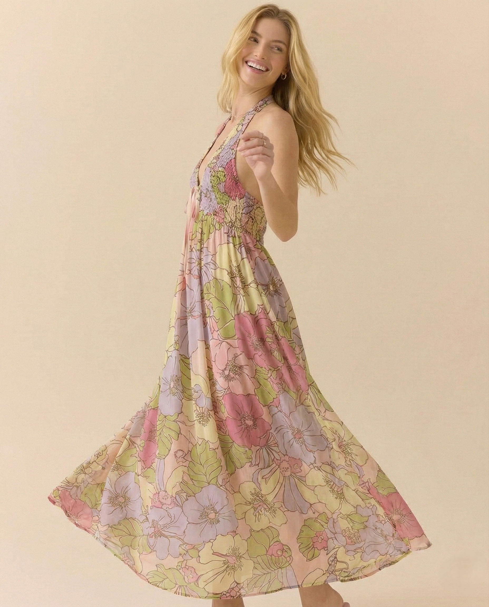 Fiona Maxi Dress | Lightweight Cotton Blend, Halter Neck 1